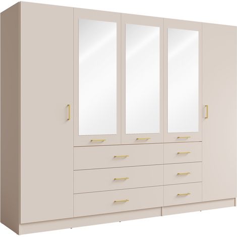 Armadio KALISTA 250 cm beige sabbia con specchi e 6 cassetti (1/5)