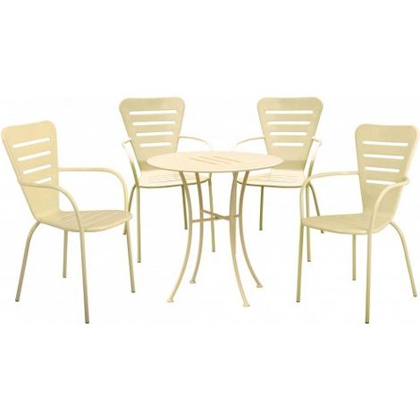 Set tavolo 70cm con 4 sedie impilabili da esterno in metallo crema, Fredi Venira