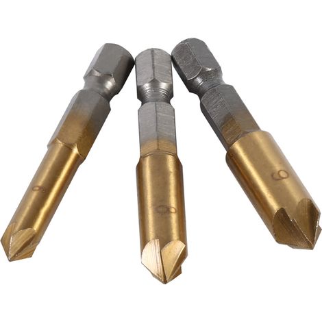 Outil de chanfreinage à cinq lames à queue hexagonale à 90 degrés, foret à fraiser, jeu de six alésoirs pour le travail du bois (6-19 mm) (1/5)