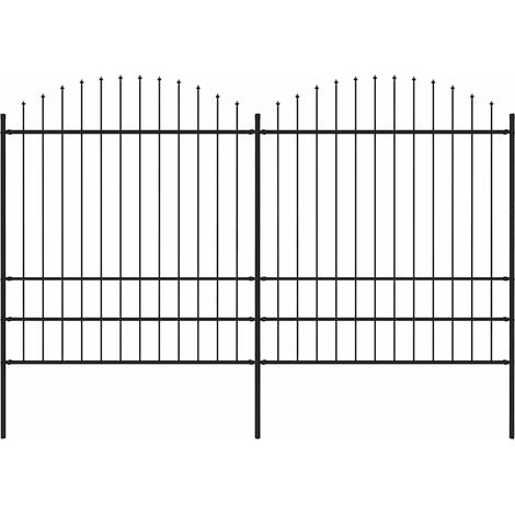 Clôture de jardin Brise vue Panneau de clôture à dessus en lance Acier (1,75-2)x3,4 m Noir 59976 (1/4)