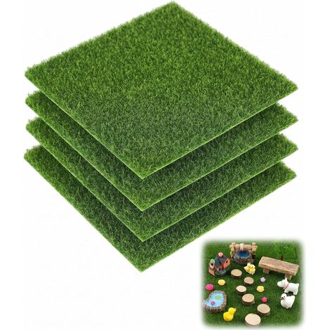 4 Tapis Gazon Artificiel Mousse Miniature 15x15cm – Fausse Pelouse Réaliste pour Décoration Jardin (1/5)
