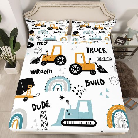 Drap Housse Tracteur 90x190 Enfant Garçon Parure de Lit Camion de Dessin Animé, Drap de Lit Voiture, Drap Housse Arc-en-Ciel Kawaii en Microfibre 1 Personne, Cadeau Fête Anniversaire (1/4)