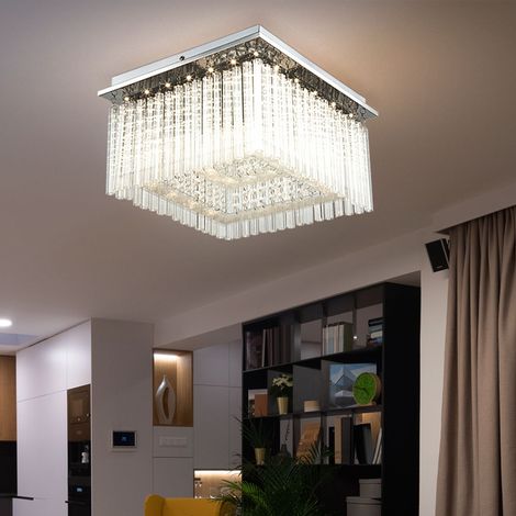 Deckenleuchte Kristallleuchte Deckenlampe Designleuchte Wohnzimmerlampe Schlafzimmer, Metall Glasstäbe Kristalldekor klar verchromt, 1x LED 21 Watt 1860 Lumen neutralweiß, HxLxB 21,5x36x36 cm
