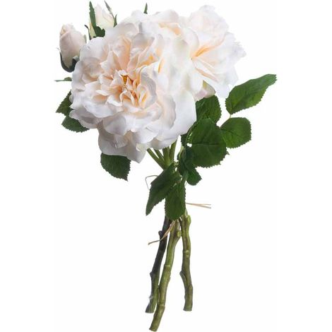 Peachy Cream Short Stem Rose Bouquet Artificial Flower - Fabric/Plastic - L25 x W25 x H35 cm - Pink/White