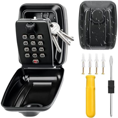 Caja de seguridad para llaves de pared, caja de seguridad para llaves de exterior, caja de seguridad impermeable con código de 12 dígitos, grande, impermeable, resistente a la corrosión, ultrarresiste