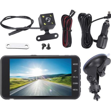 Enregistreur de conduite HD vision nocturne double objectif métallique 1080P caméra avant arrière voiture (1/5)
