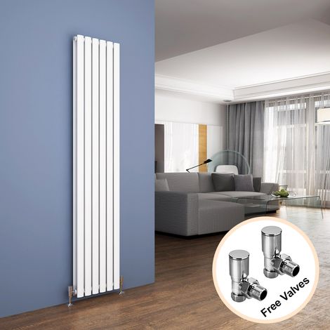 ELEGANT 1800 x 360 mm Modern Anthracite Vertical Column Rads Double Oval Panel Designer Bathroom Radiator + Angled Radiator Valves (1/5)