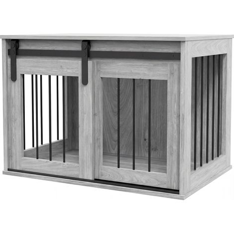 Cage caisse chien porte coulissante effet métal bois 57x80x54 cm