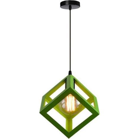 Modern Pendelleuchte e27 Metall Eisen Quadrat Hängend Pendelleuchte Schlafzimmer Wohnzimmer Hängelampe,Grün