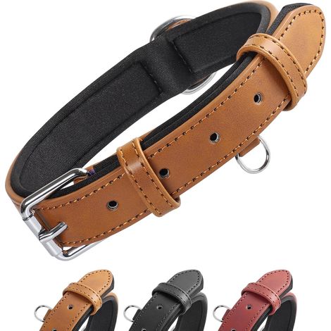 Grand Line Collier de Chien Ajustable Coussin Moelleux Cuir Rembourré avec Perforatrice 3 Couleur 4 Tailles, Marron(L) (1/5)