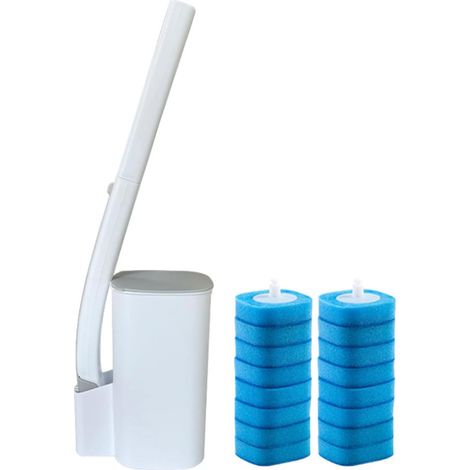 Brosse WC jetable - 1 brosse WC avec base de rangement, 16 têtes de brosse de nettoyage - Nettoyez en profondeur vos toilettes