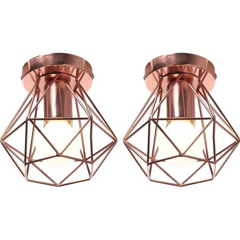 (2X) Plafonnier Rétro Lampe De Plafond D'Intérieur Vintage Or Rose Luminaire Plafonnier Cage En Fer Métallique, Pour Cuisine, Bureau (1/5)