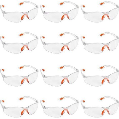 Lot de 12 lunettes de protection à verres transparents avec poignées en caoutchouc et clips d'oreille (1/5)