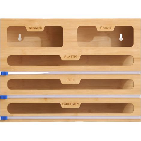 Soporte de madera versátil para rollos de papel de envolver alimentos. (1/2)