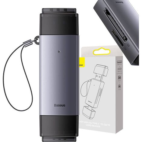 Lector de tarjetas de memoria SD/TF Baseus Lite Series, USB + USB-C (Gris) (1/5)