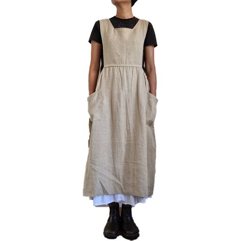 Tablier Jardin - Robe Combinaison En Coton Lin - Bretelles Longues - Poches Latérales - Usage Multifonctionnel - 1 Pièce (1/5)