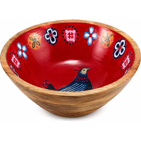 Saladier en bois de manguier décor floral (1/2)
