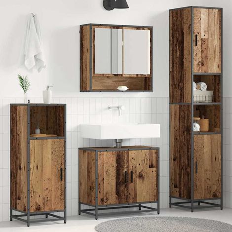 vidaXL Badezimmermöbel-Set mit Regal 3 pcs Altholz Holzwerkstoff (1/5)