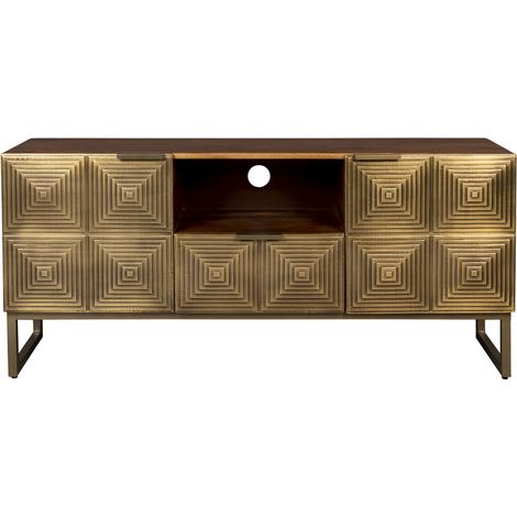 Buffet 2 portes et 1 tiroir 135x40x60 cm en manguier et métal laiton (1/5)