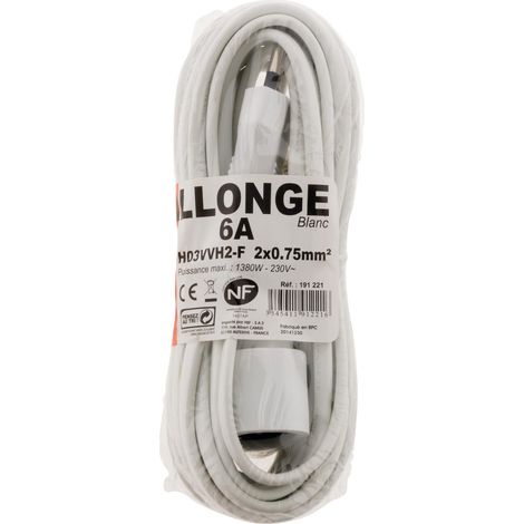 Extensor Ho3vvh2-f 2x0,75mm² Blanco Longitud 5 Metros
