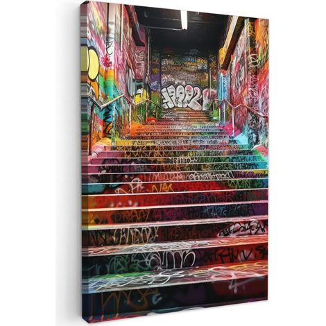 CUADRO EN LIENZO Escaleras - Graffiti - Colores - Arte Lienzo Para Dormitorios 60x90 cm