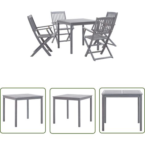 The Living Store Ensemble à manger de jardin 5 pcs Bois d'acacia massif Gris - Salon De Jardin - Meubles De Jardin - Table De Jardin - Chaises Pliables - Acacia Massif (1/5)