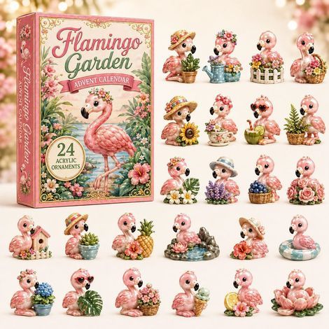 Adventskalender 2026 mit gekröntem Flamingo – 2D-Überraschungsbox