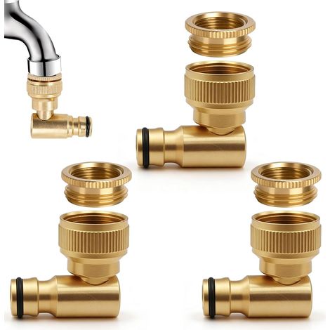 Lot de 3 raccords de robinet en laiton 1/2" et 3/4", raccord de tuyau rotatif à 360°, adaptateur de robinet de jardin coudé à 90 °, raccord rapide pour arrosage de jardin (1/5)