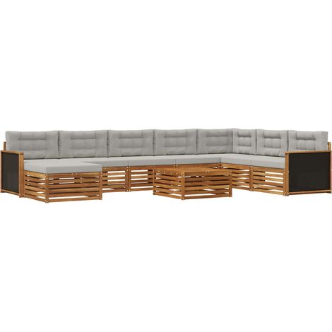 Conjunto de sofás de exterior 9 uds. Natural y Gris Claro vidaXL (1/5)