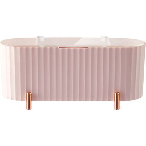 Cotton Swab Holder, Plastic Cotton Swab Dispenser with Lid, 3 Compartments, Cotton Pad Storage Organizer for Makeup Swabs, Makeup Sponge, Vanity, Bathroom (Pink) (1/5)