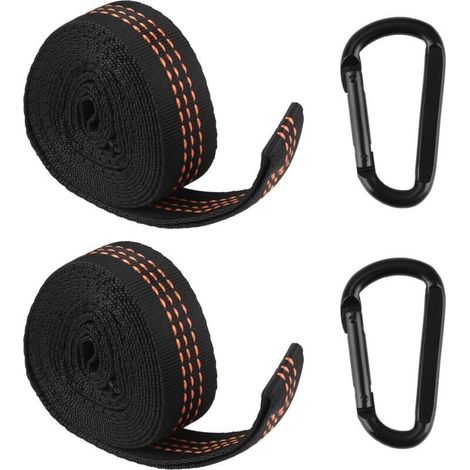Set of 2 Hammock Straps with Carabiners - Sturdy Attachment for Swings, Camping, Hanging Seats - Max Load 300 kg - High Quality Polyester