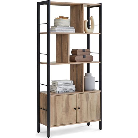 Vasagle – Bibliothèque à 4 niveaux en acier – Compartiment fermé avec portes – Dimensions 30 x 74 x 154,5 cm – Capacité 20 kg/niveau – Style industriel marron et noir