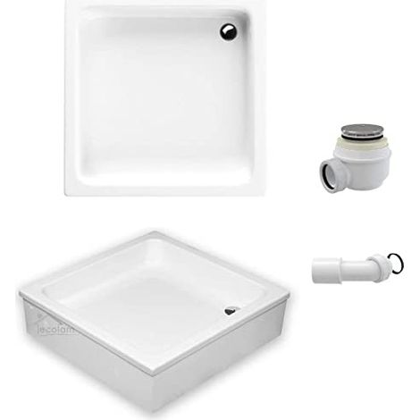 ECOLAM Receveur de Douche Grawello carré 90x90 x26 cm Profondeur 12 cm, Base polystyrène Acrylique Blanc + Siphon (1/5)