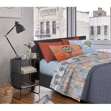 Completo letto lenzuola, parure, fantasia mongolfiera linea volare 100% cotone, made in italy Arancione - Singolo (1/3)