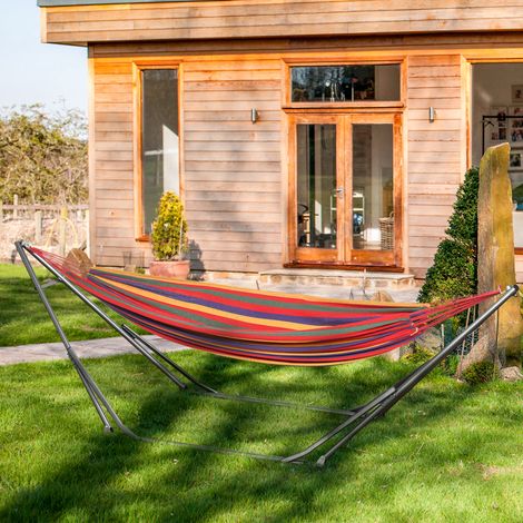 Supporto per amaca 2 in 1 Outsunny, resistente alle intemperie, con stendibiancheria integrato, 290 cm x 92 cm x 88 cm, nero.