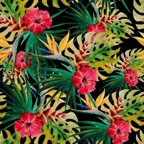 Tela Oxford decorativa para exteriores con estampado de flores y hojas tropicales. (1/5)