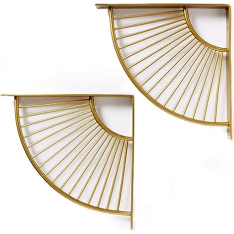 Lot de 2 Support D'étagère Triangle en Forme D'éventail Doré en Métal Flottant,Équerres Murales Équerre ,Heavy Duty Étagère d'angle,20×20cm