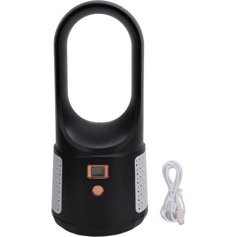 USB-Tischventilator, 6 Geschwindigkeitsstufen, leise, tragbar, ohne Rotorblätter, mit Leistungsanzeige, für Zuhause, Schlafzimmer, Büro, schwarz. (1/5)