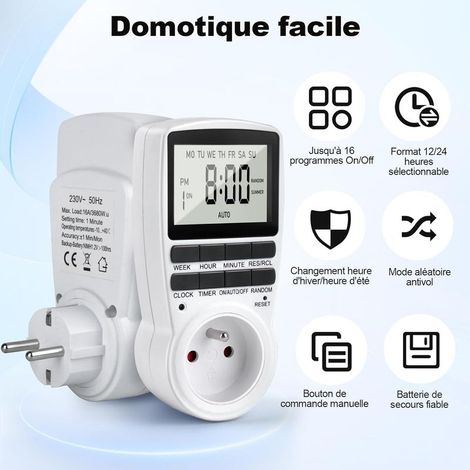Programmierbarer digitaler Timer mit 16 Timerprogrammen, hintergrundbeleuchtetem Digitaltimer mit Diebstahlschutz und LCD-Display, Timerstecker für Haushaltsgeräte (1/5)