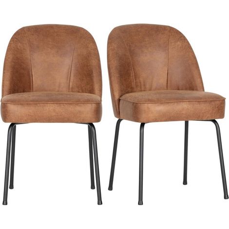 Lot de 2 chaises crapauds cuirs style rétro VOGUE - Camel (1/5)