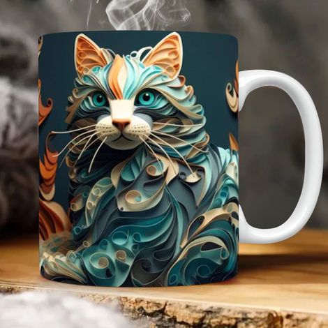 Tasse À Café - Tasse Céramique 3D Chat - Pour Maison Bureau Extérieur - 300-400 ml - Diamètre 8,5 cm Hauteur 9 cm - 1 Pièce (1/5)