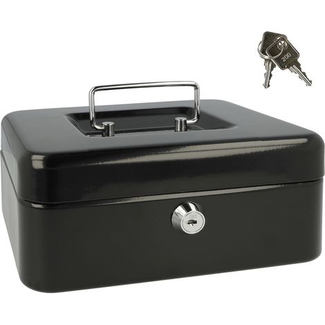 Westcott Cassetta portavalori con serratura (20 cm) nera Cassetta con serratura in lamiera d'acciaio con 2 chiavi Inserto rimovibile per monete con 3 scomparti E-51001 BLACK (1/5)