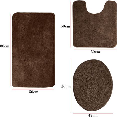 Set aus drei Badematten aus rutschfester Mikrofaser, 50 x 80 cm, kaffeefarben.