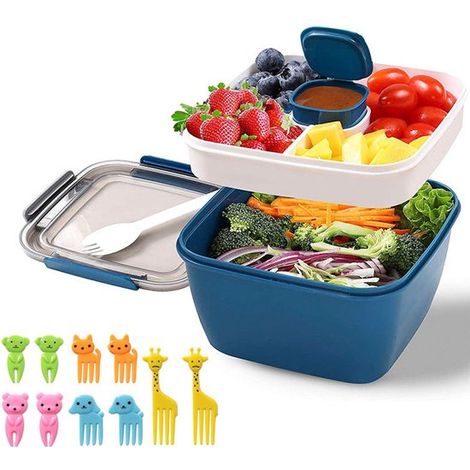 Auslaufsichere Bento-Box Inklusive 1 Gabel Salatbehälter mit Soßenfach 3 Fächer Tragbar Ideal für Schule Arbeit Picknicks Reisen und Camping Grün (1/5)