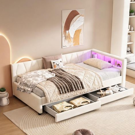Cadre de lit beige en lin 210 x 94,5 x 71 cm (1/5)