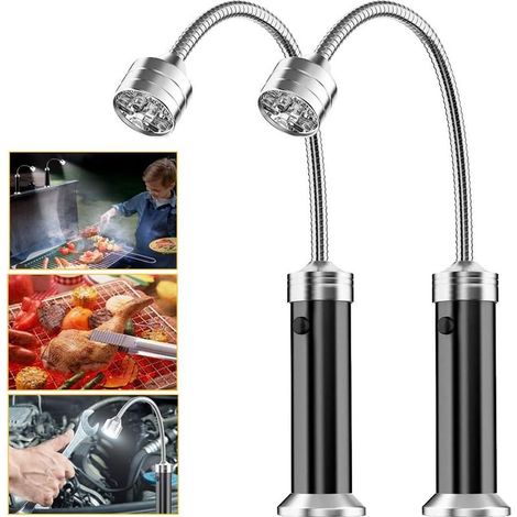 Lot de 2 lampes magnétiques pour barbecue - Lampe LED réglable à 360 ° - Accessoires pour barbecue - Fonctionne avec piles (1/5)