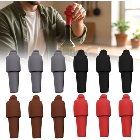 Tapones de silicona para botellas de vino, tapas de sellado suaves y duraderas, reutilizables, para cerveza, champán y botellas de vidrio (12 unidades, 4 colores). (1/5)