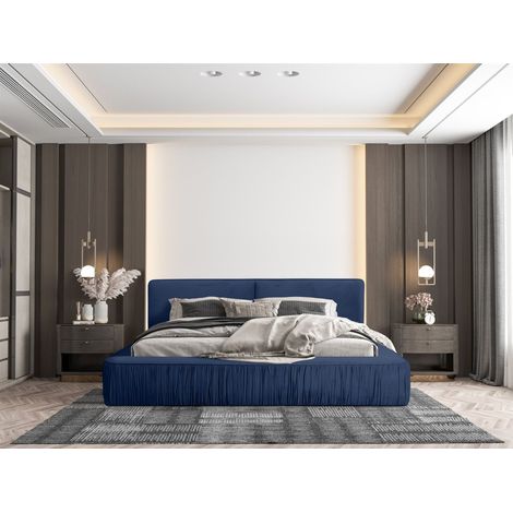 Polsterbett Doppelbett LEXIE 140x200cm Komplettset in Stoff Riviera Blau (1/5)