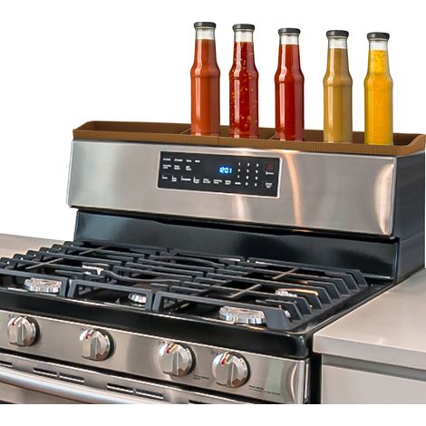 Étagère au-dessus de cuisinière 3 compartiments silicone, organiseur cuisine, marron, brun (1/5)