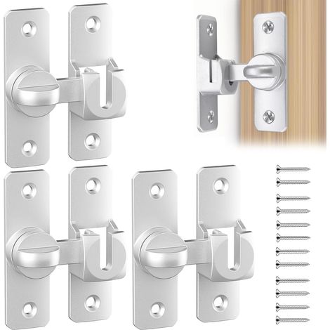 2 Paires Loquet Porte, 90°/180° Verrou Porte, Aluminium Verrou Porte Coulissante, Serrure Porte Coulissante avec 8 Vis, Argent, pour Portes, Fenêtres, Armoires (1/5)